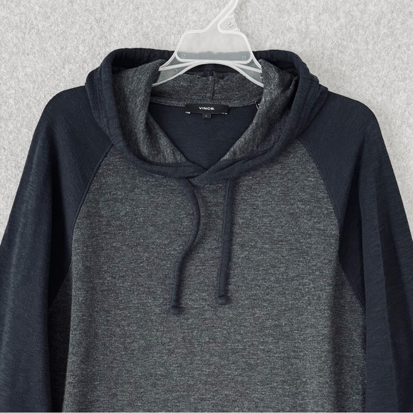 Vince Pullover Hoodie Mens Large Gray Navy Blue Double Knit Long Sleeve Pocket - Picture 2 of 15